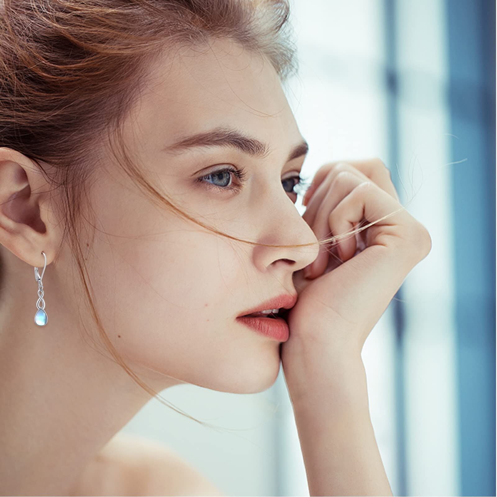 Sterling Silver Moonstone Infinity Symbol Lever-back Earrings