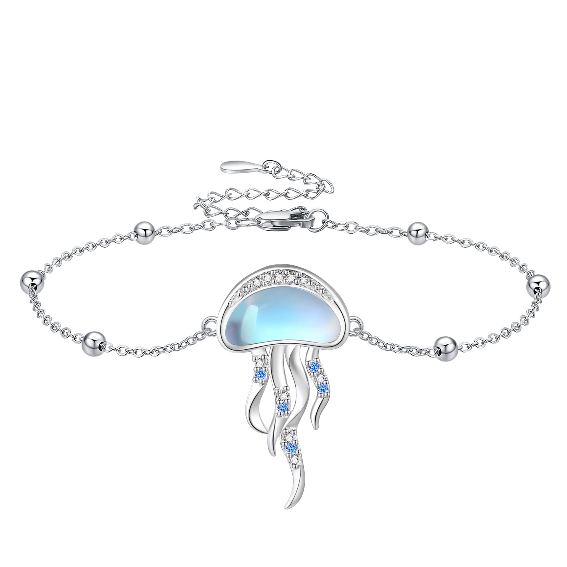 Sterling Silver Moonstone Jellyfish Charm Bracelet