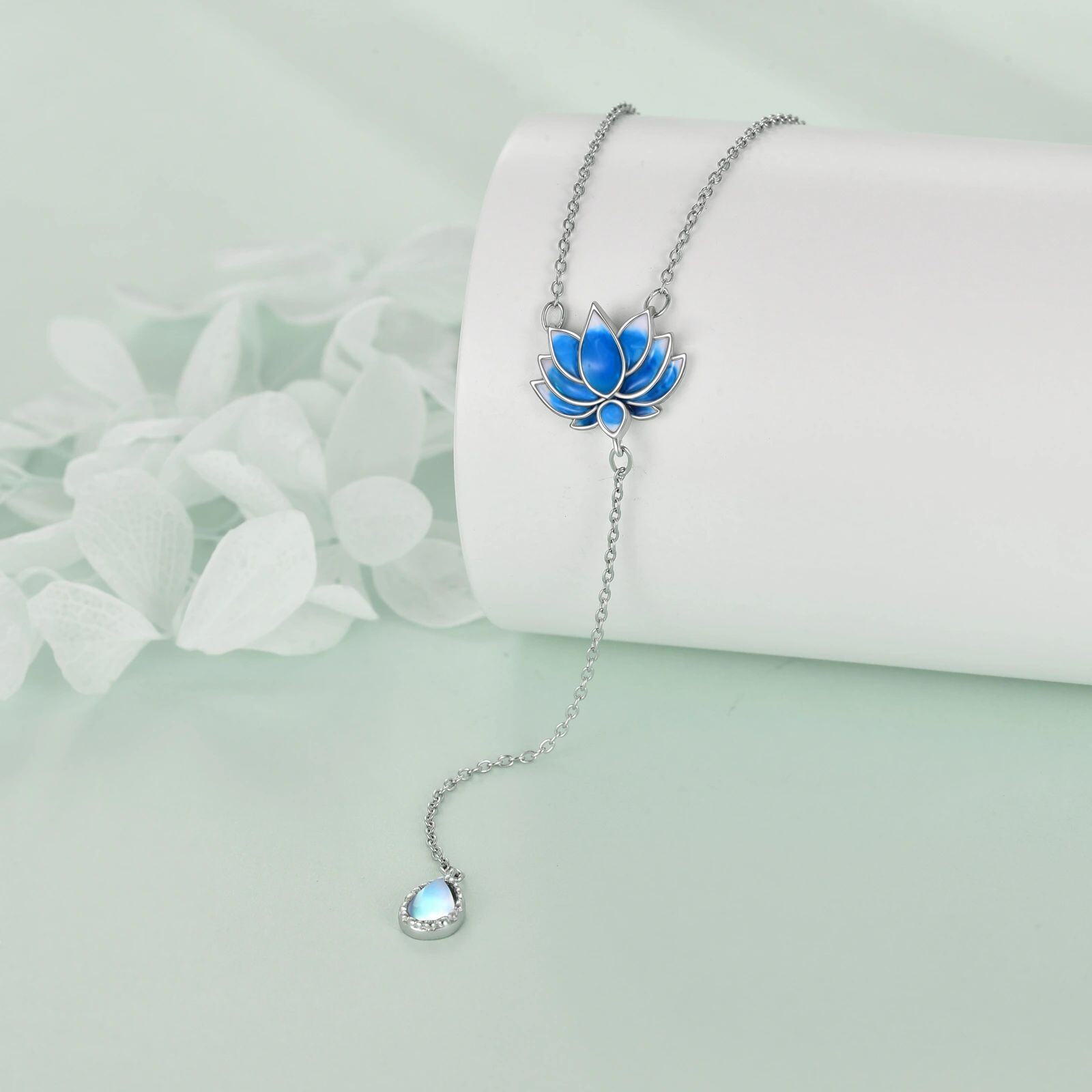 Sterling Silver Moonstone Lotus Pendant Necklace