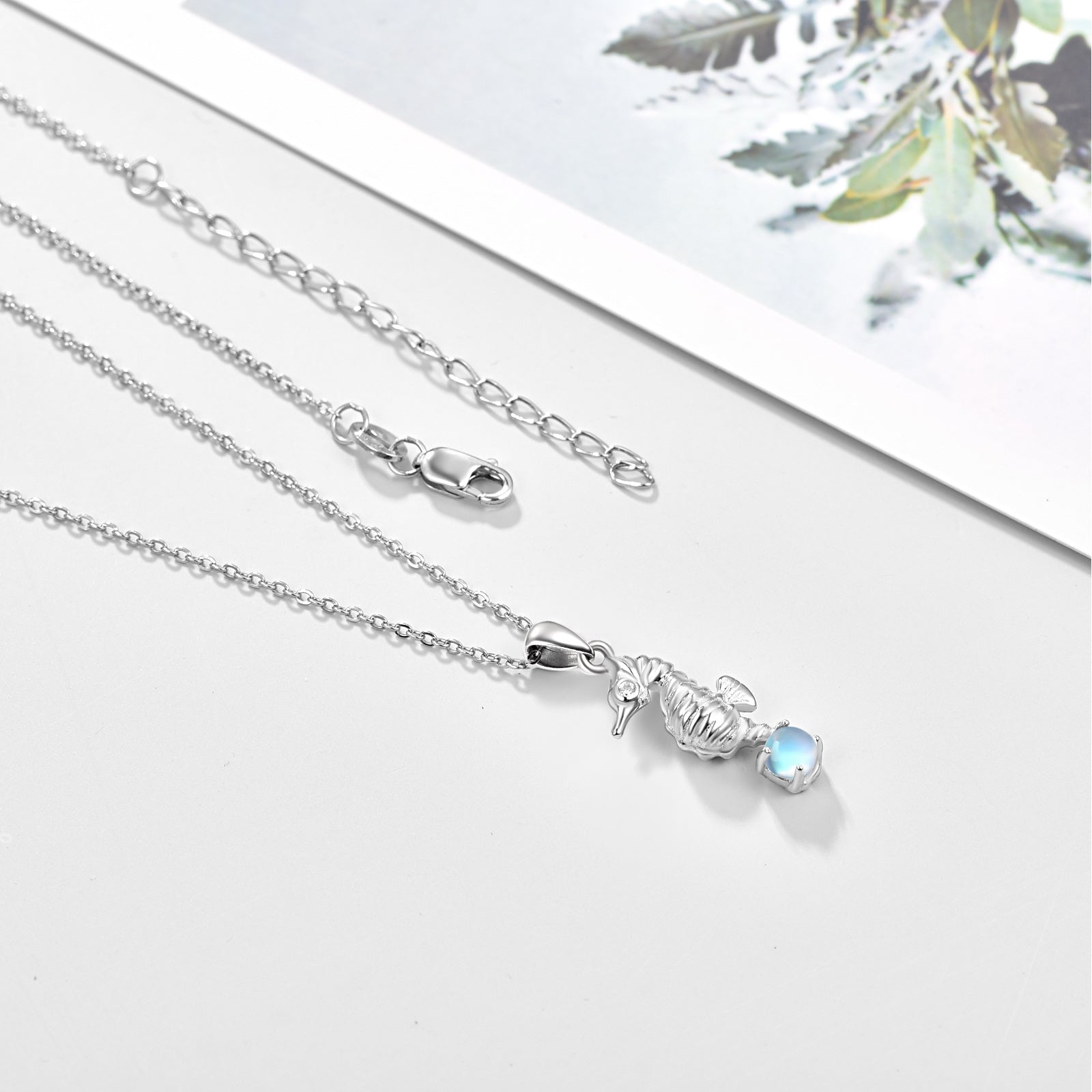 Sterling Silver Moonstone Seahorse Cable Chain Necklace