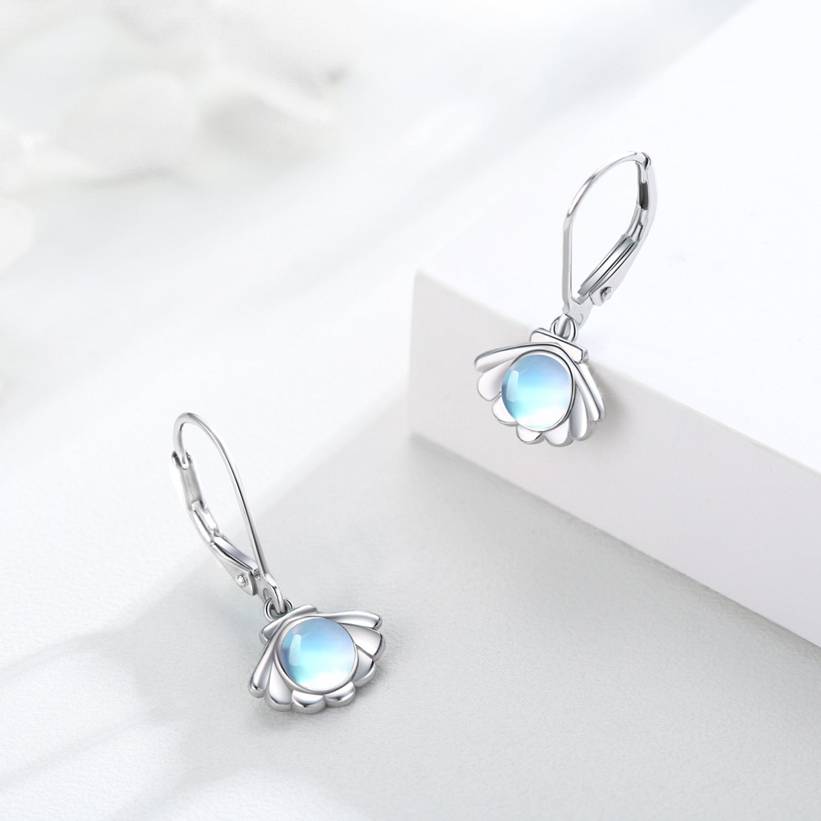 Sterling Silver Moonstone Shell Drop Earrings