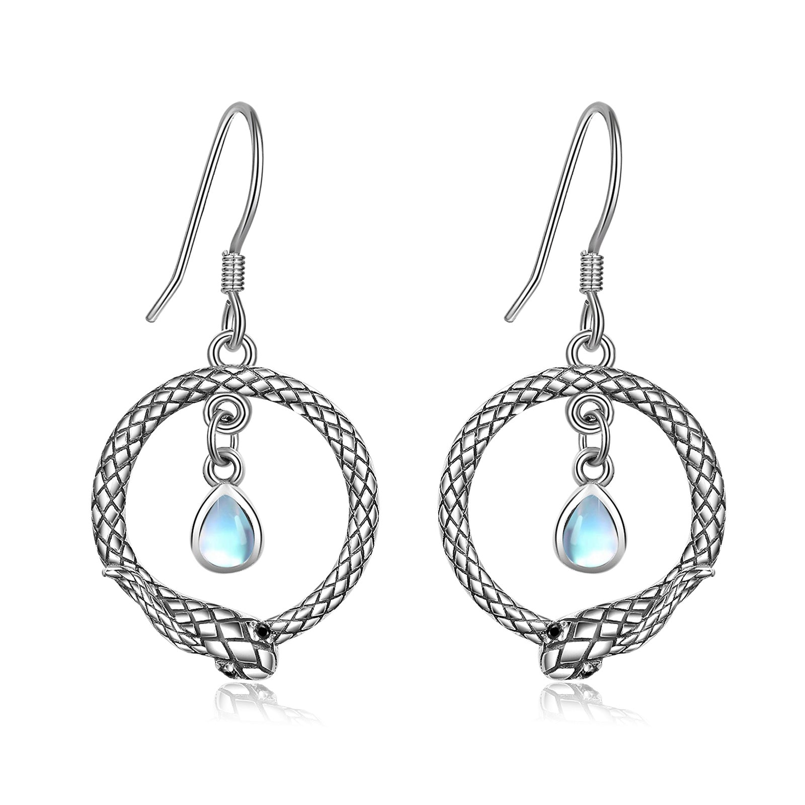 Sterling Silver Moonstone Snake Drop Earrings