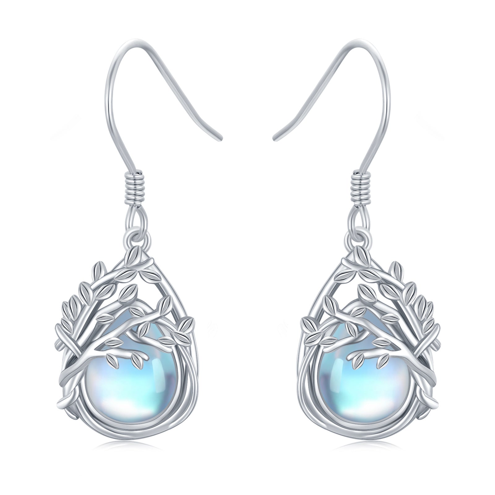 Sterling Silver Moonstone Tree Of Life Drop Earrings