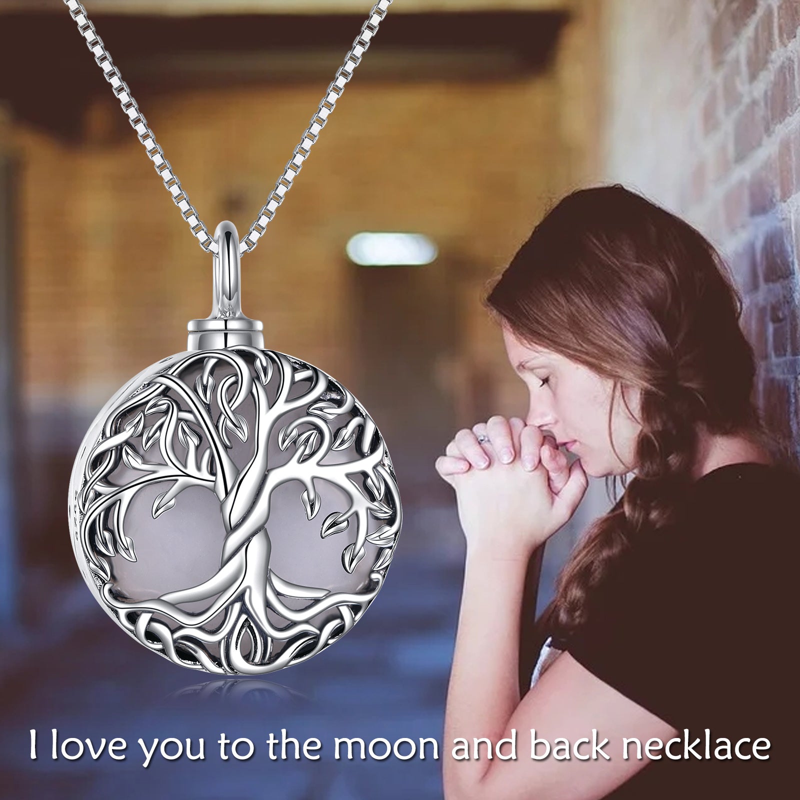 Sterling Silver Moonstone Tree Of Life Urn Necklace for Ashes