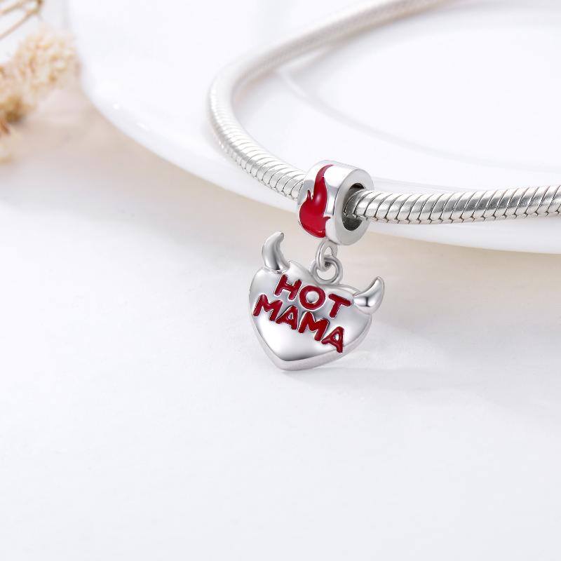 Sterling Silver Mother & Heart Dangle Charm