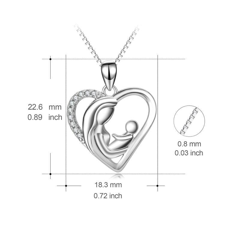 Sterling Silver Cubic Zirconia Mother & Heart Pendant Necklace