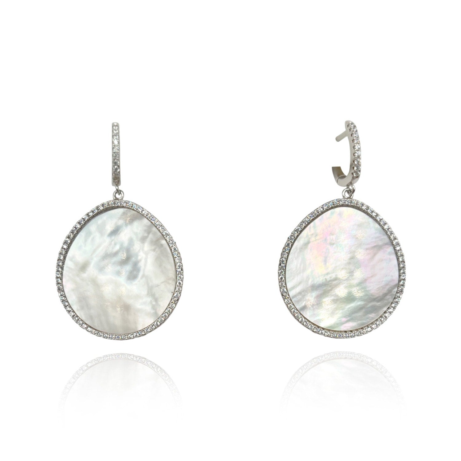 Sterling Silver Mother Of Pearl Earrings With Micro Pave Cubic Zirconia
