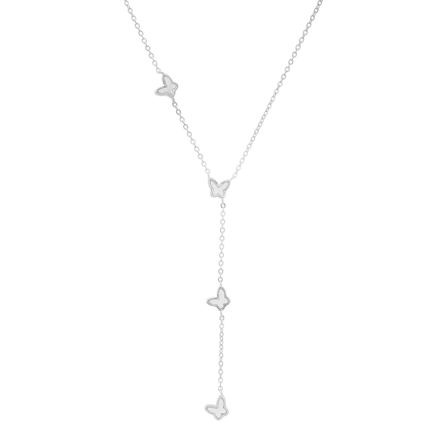 Sterling Silver Mother Of Pearl Floating Butterfly Y Necklace