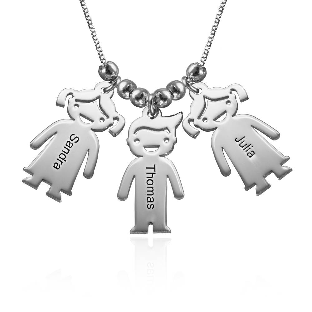 Gifts for Mom - Mother's Necklace with Children Charms in Silver