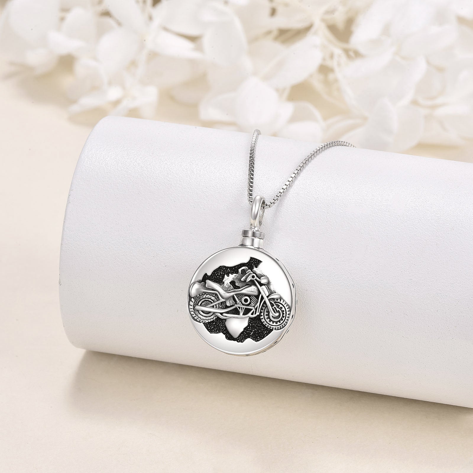Sterling Silver Motorcycles Urn Necklace for Ashes