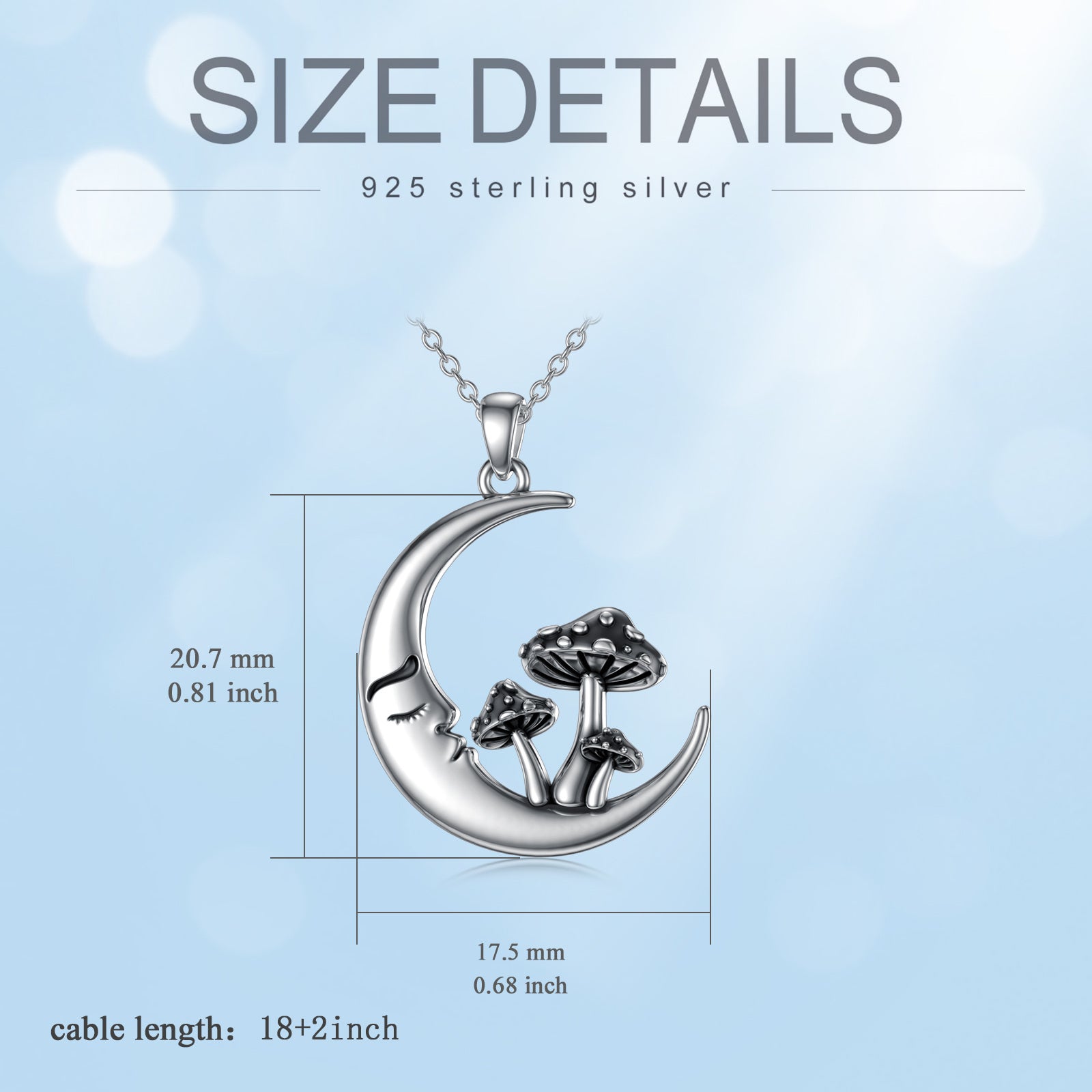 Sterling Silver Mushroom & Moon Pendant Necklace