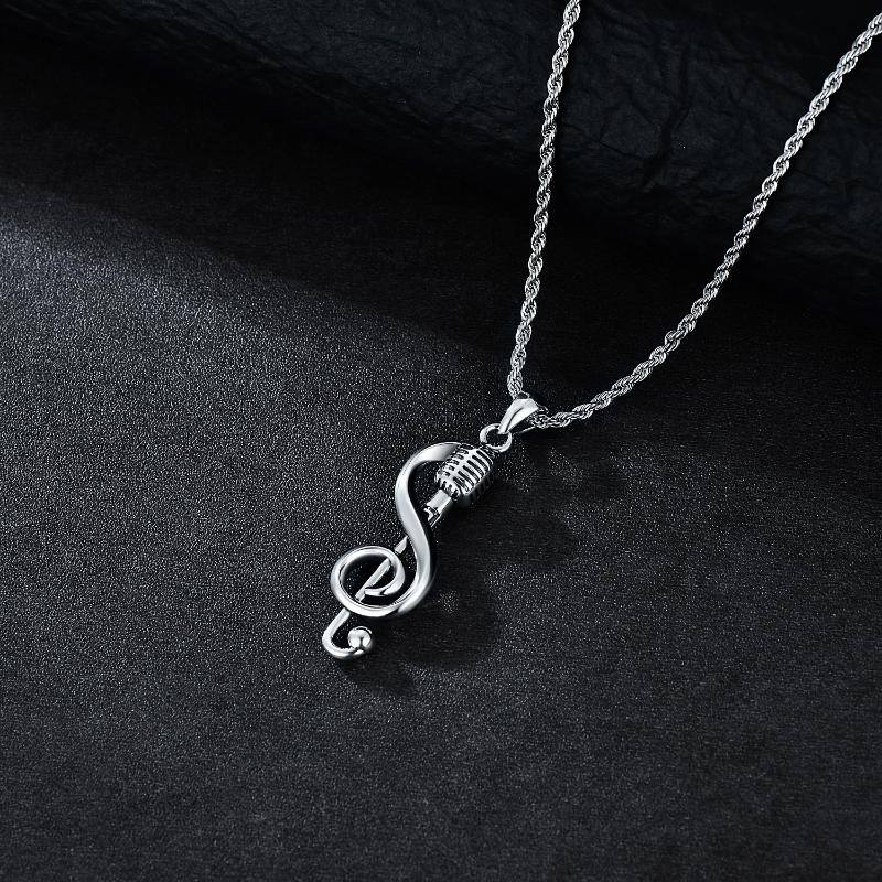 Sterling Silver Music Symbol & Microphone Pendant Necklace