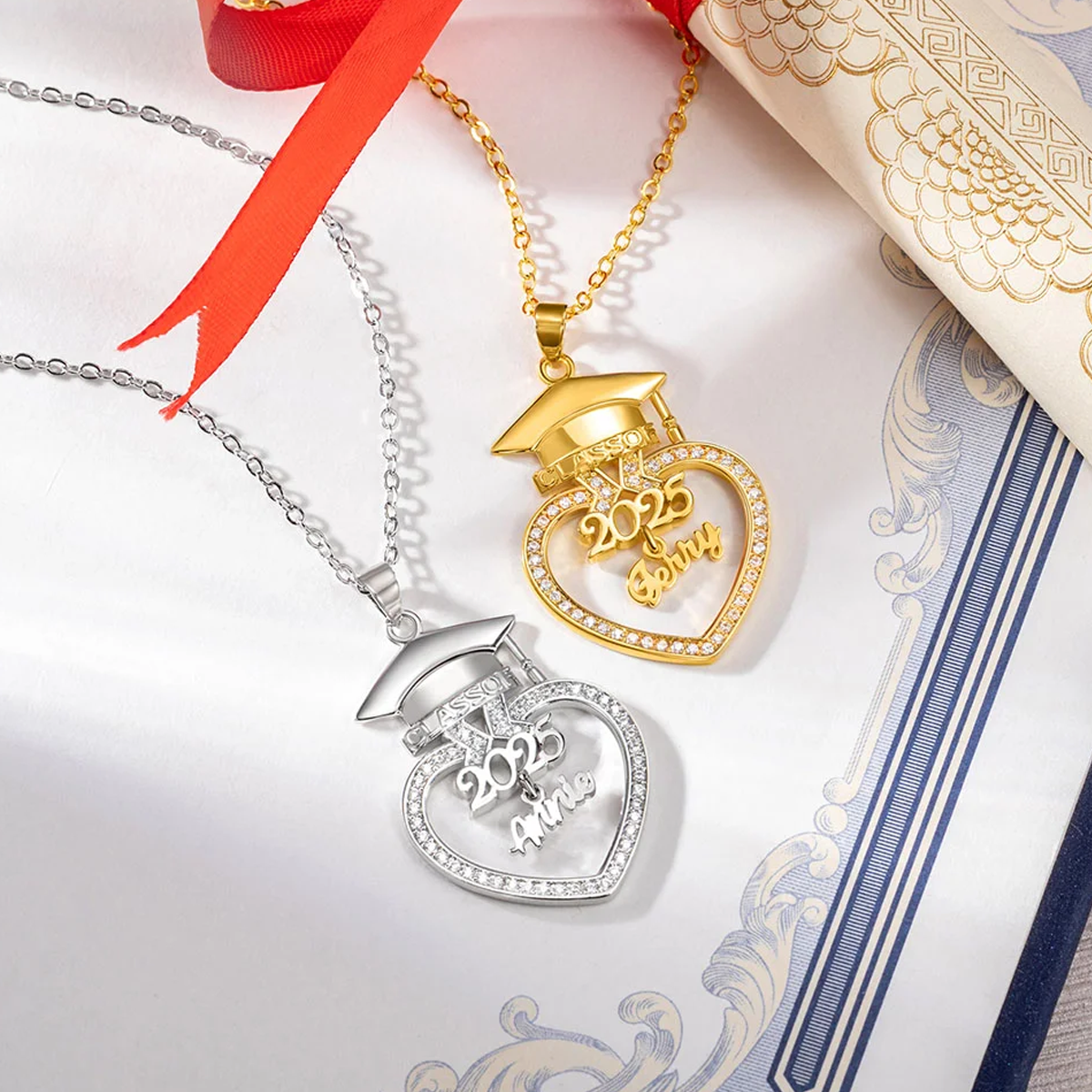 Gold Vermeil Cubic Zirconia Nameplated & Parents & Children Necklace Graduation Necklace