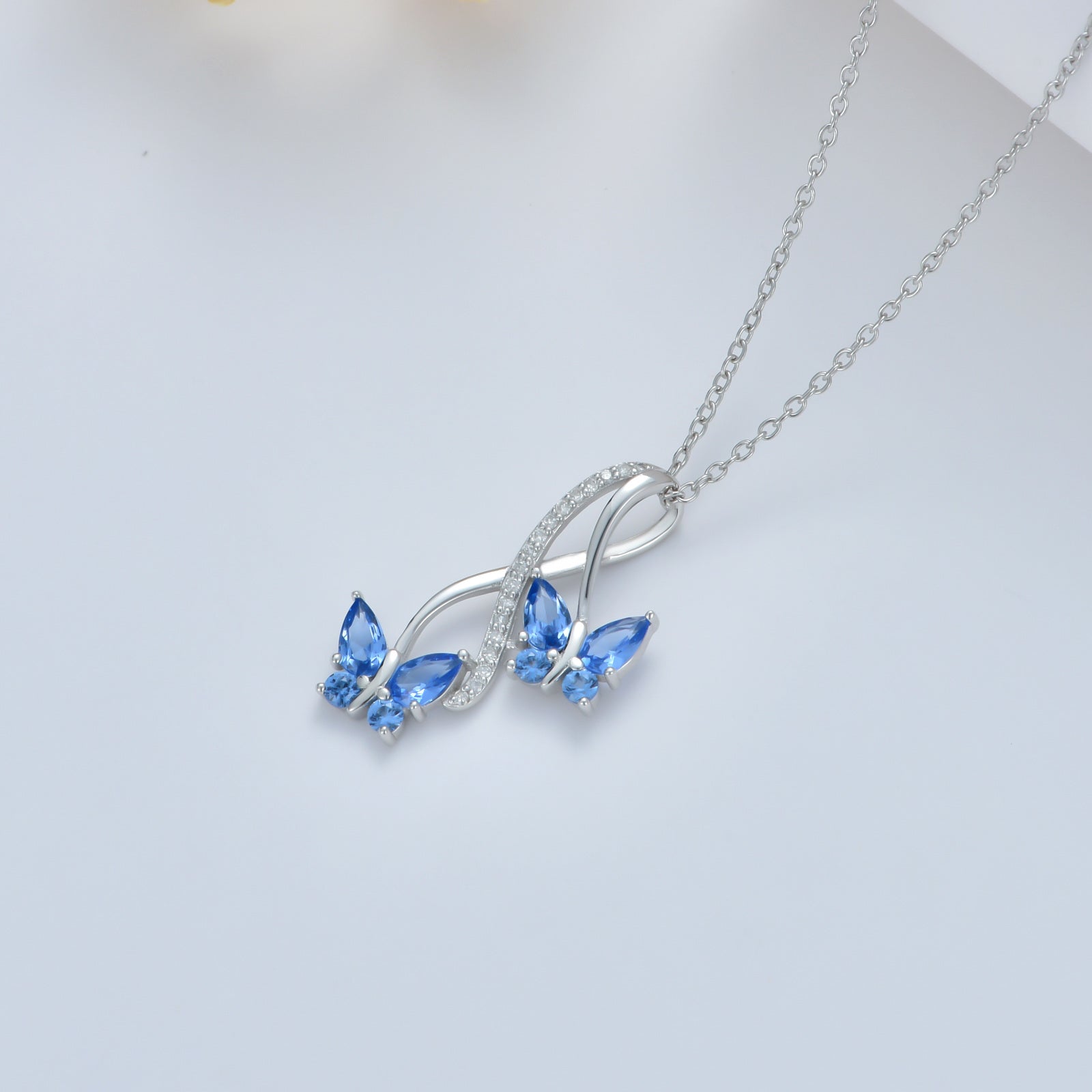 Sterling Silver Natural Diamonds Butterfly Pendant Necklace