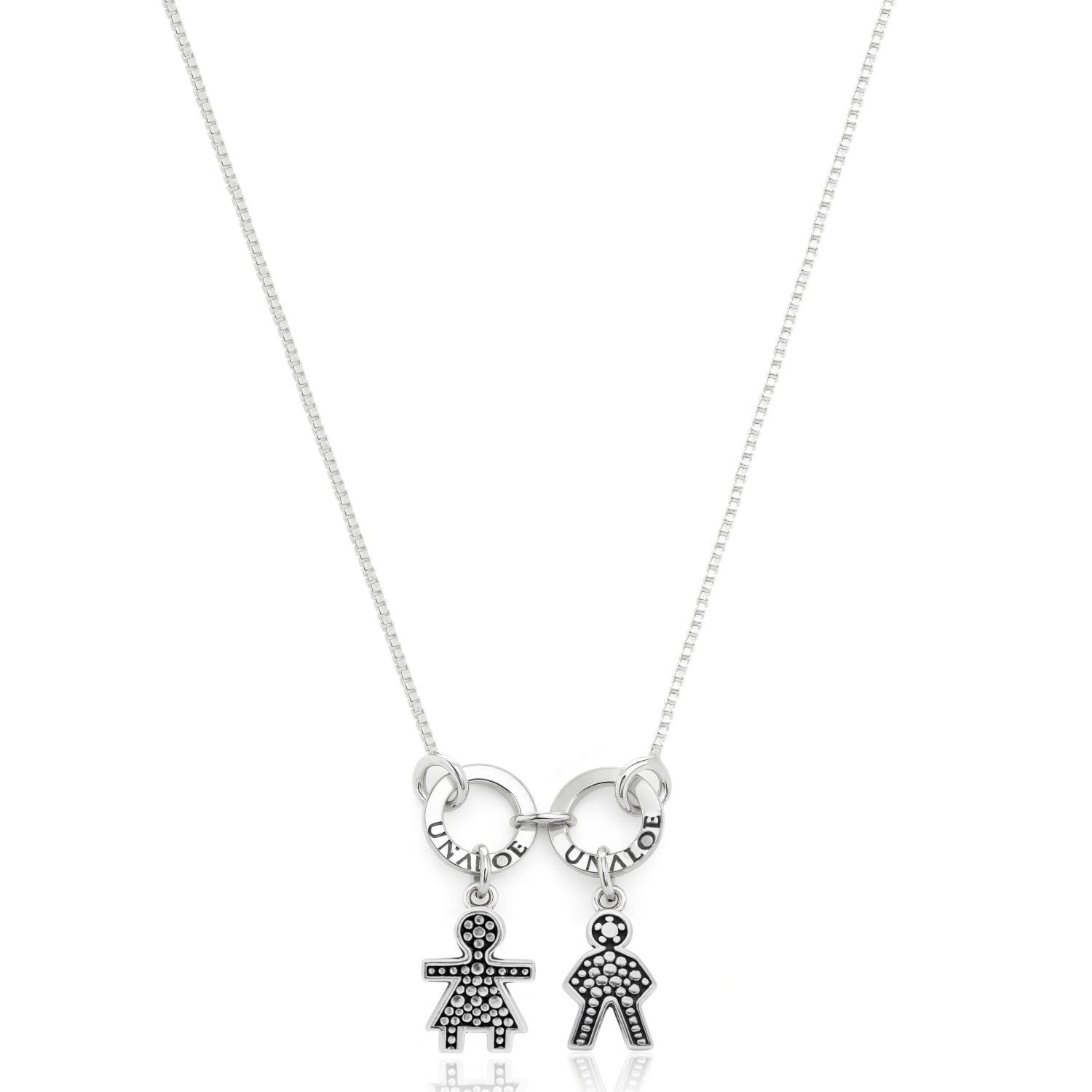 Sterling Silver Necklace For Moms With Two Charms, One Boy And One Girl