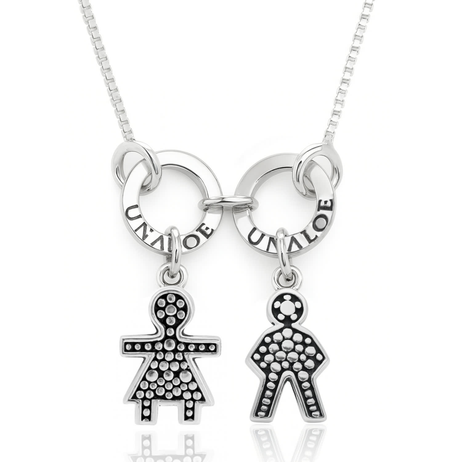 Sterling Silver Necklace For Moms With Two Charms, One Boy And One Girl