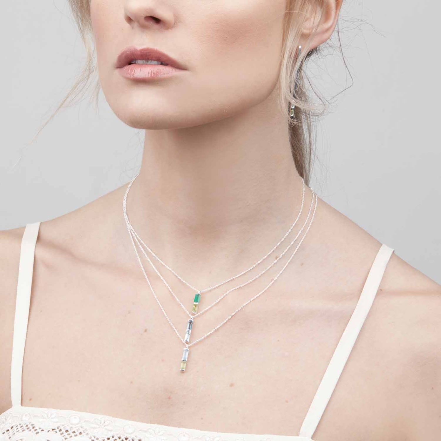 Silver Necklace Rose Quartz & Aqua Chalcedony Gemstones Anais