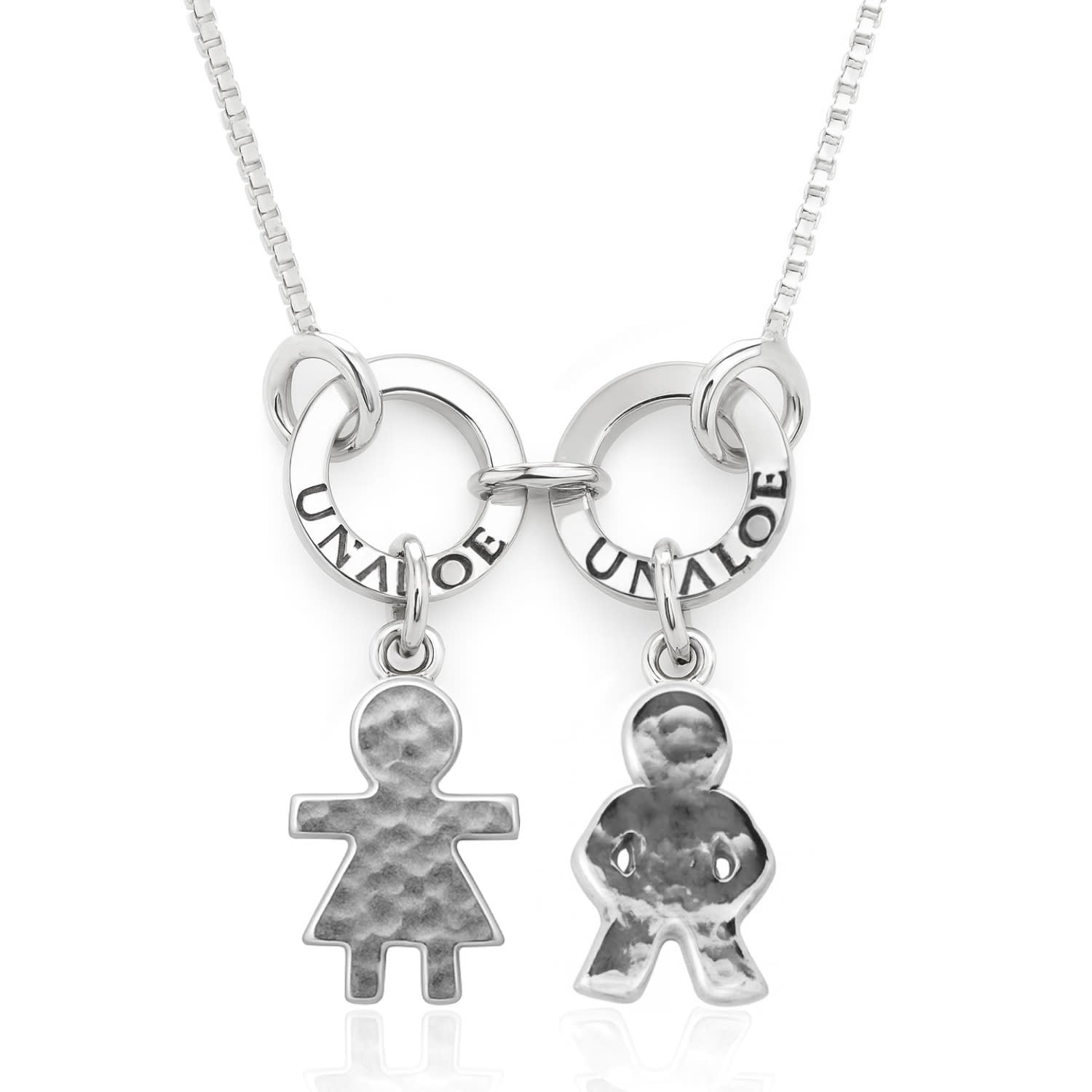 Sterling Silver Necklace With Boy And Girl Pendants - A Perfect Gift For Moms And Families