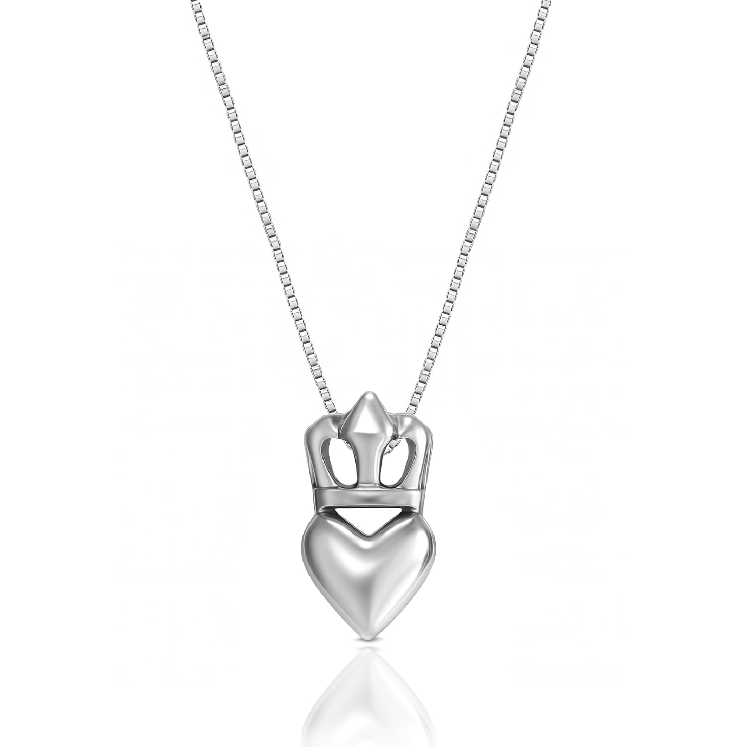 Sterling Silver Necklace With Crown And Heart