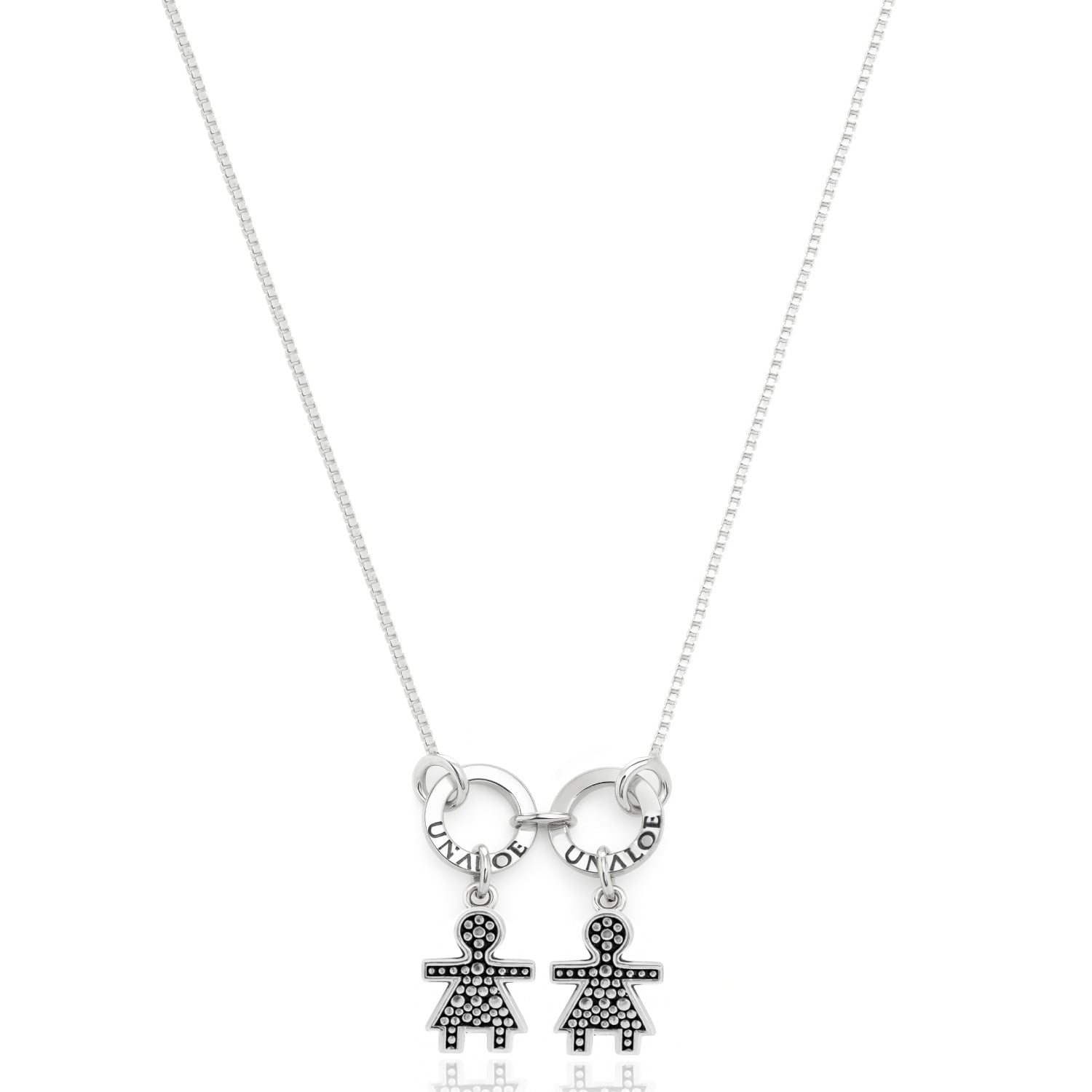 Sterling Silver Necklace With Two Baby Girl Charms, Perfect Gift For Moms And Families