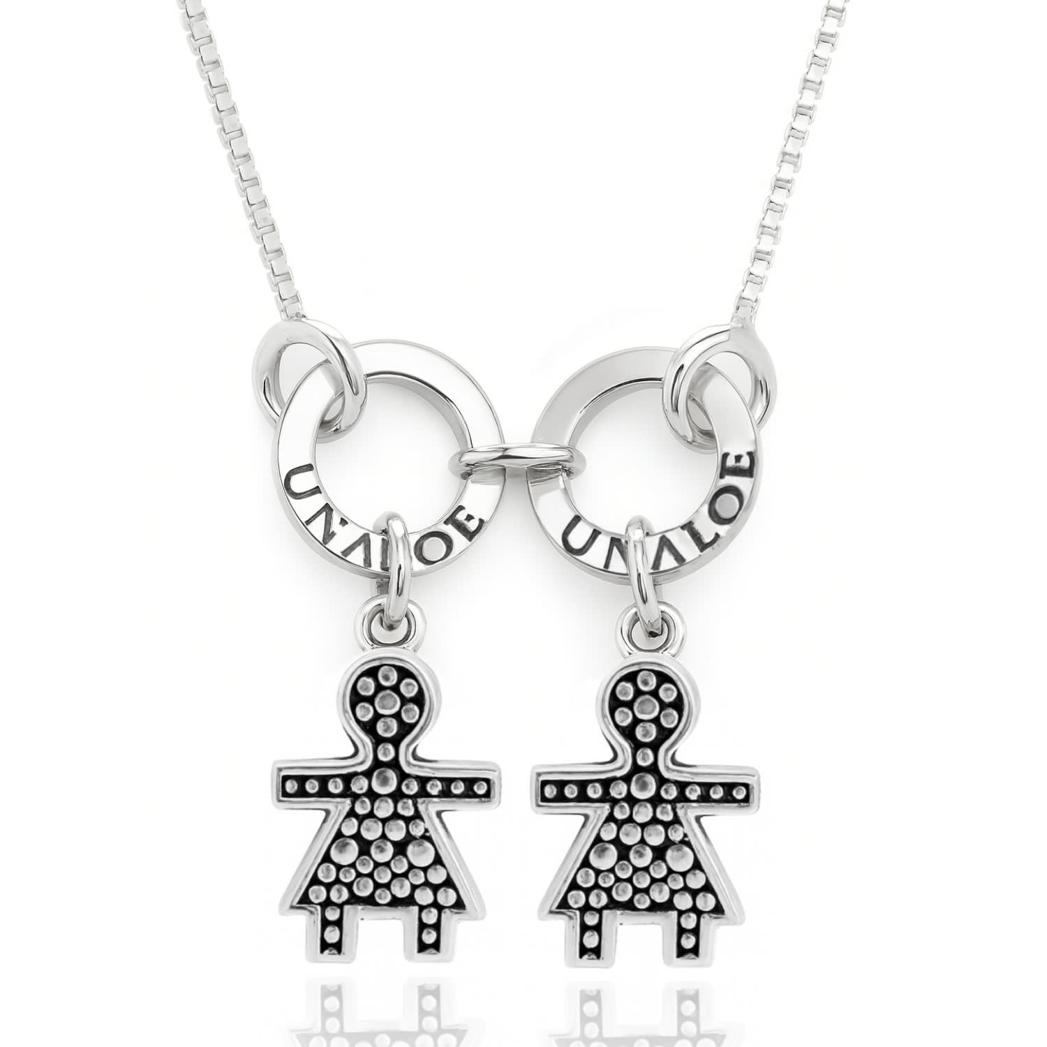 Sterling Silver Necklace With Two Baby Girl Charms, Perfect Gift For Moms And Families