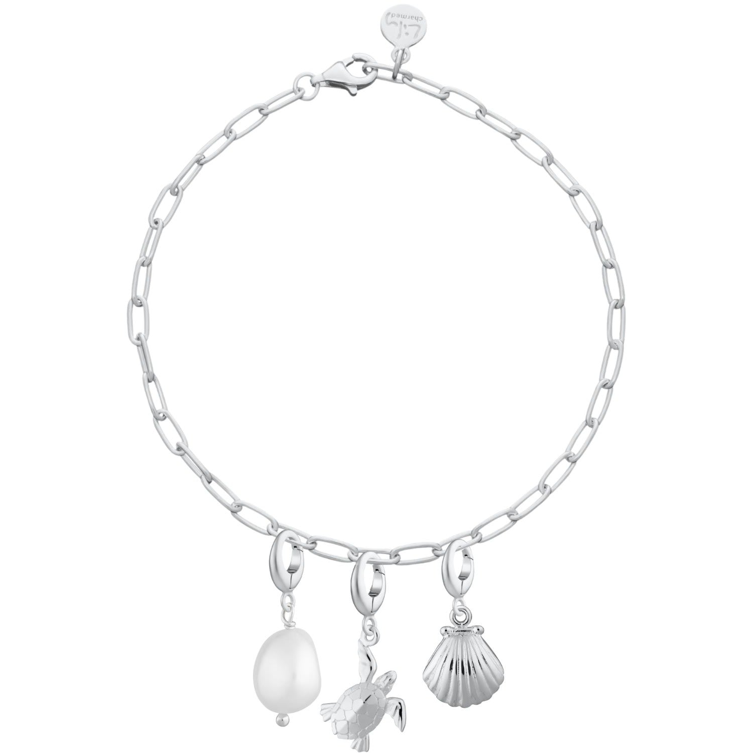 Sterling Silver Ocean Oval Link Charm Bracelet