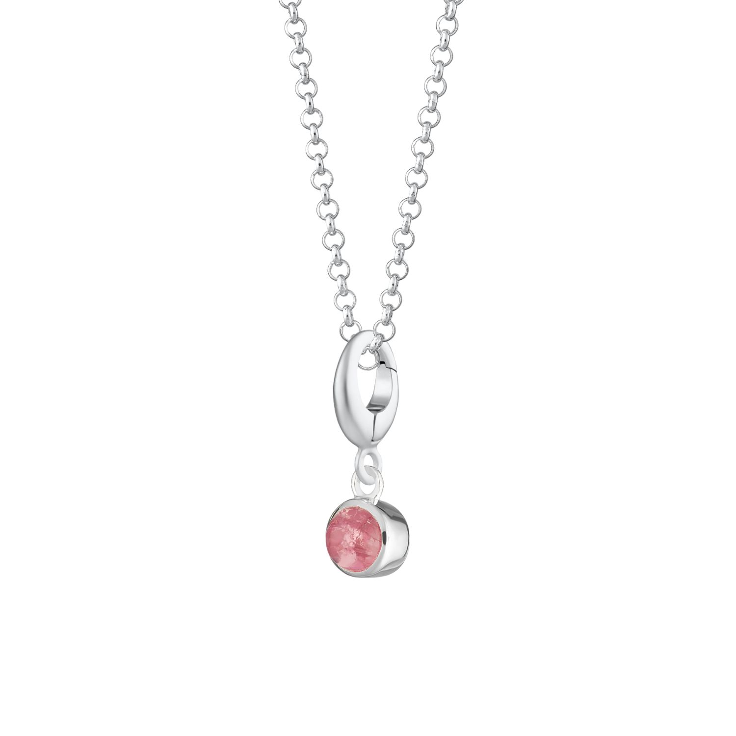 Sterling Silver October Birthstone Charm Necklace - Pink Tourmaline