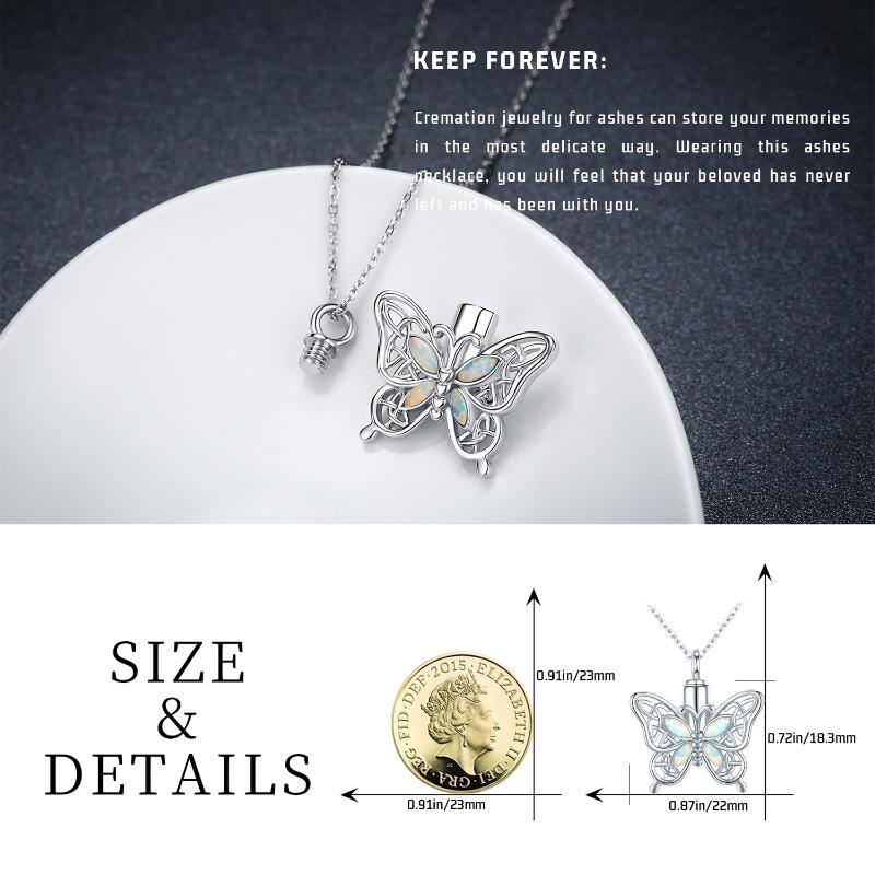Sterling Silver Opal Butterfly & Celtic Knot Urn Necklace for Ashes