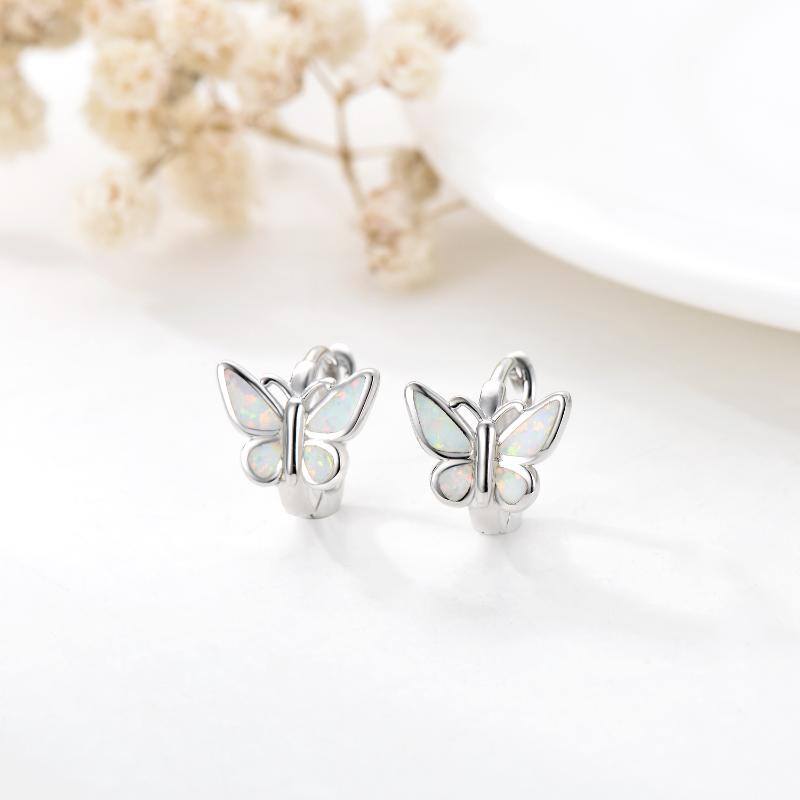 Sterling Silver Opal Butterfly Hoop Earrings