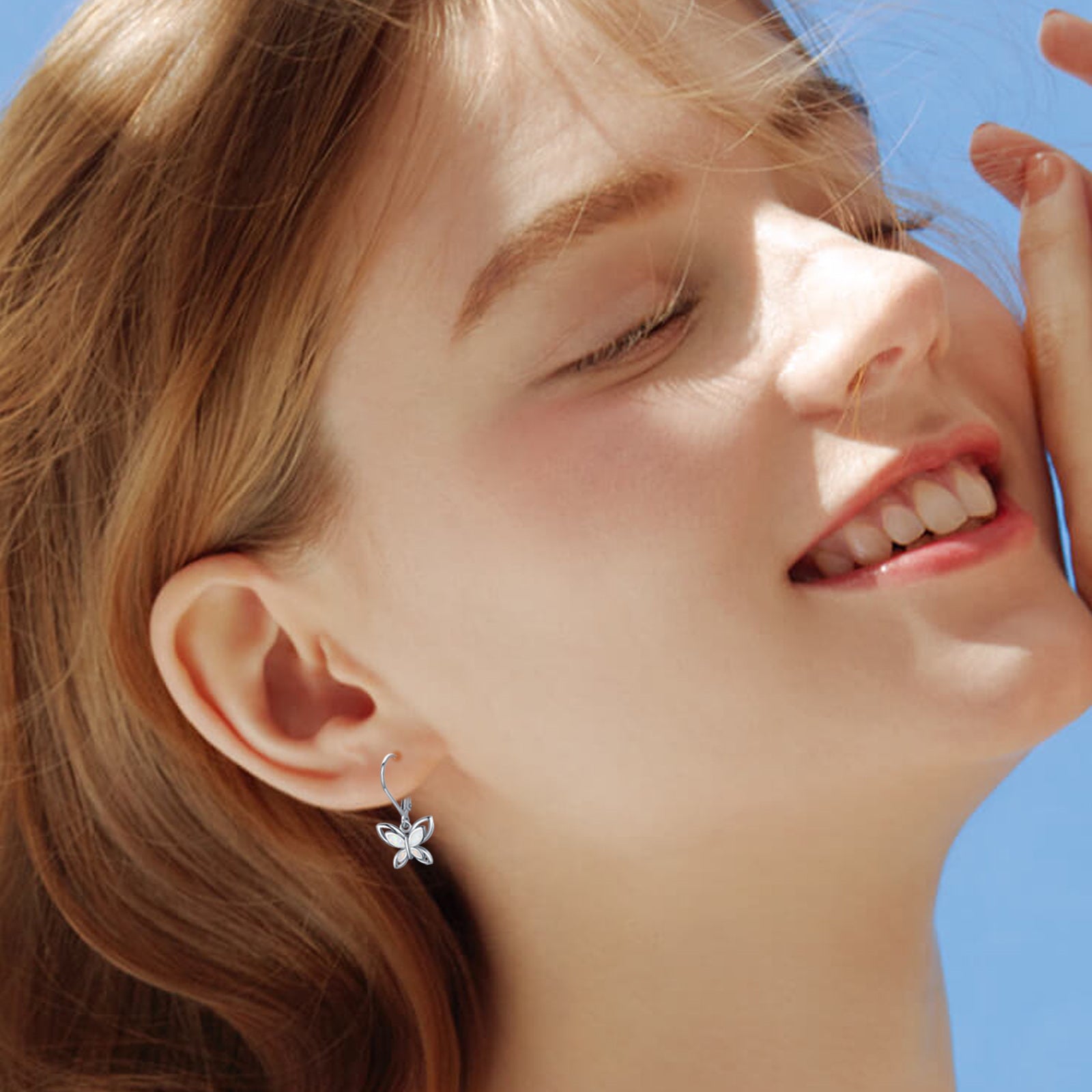 Sterling Silver Opal Butterfly Lever-back Earrings