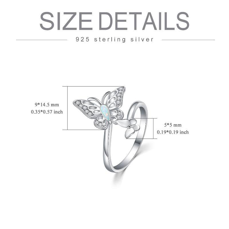 Sterling Silver Opal Butterfly Open Ring