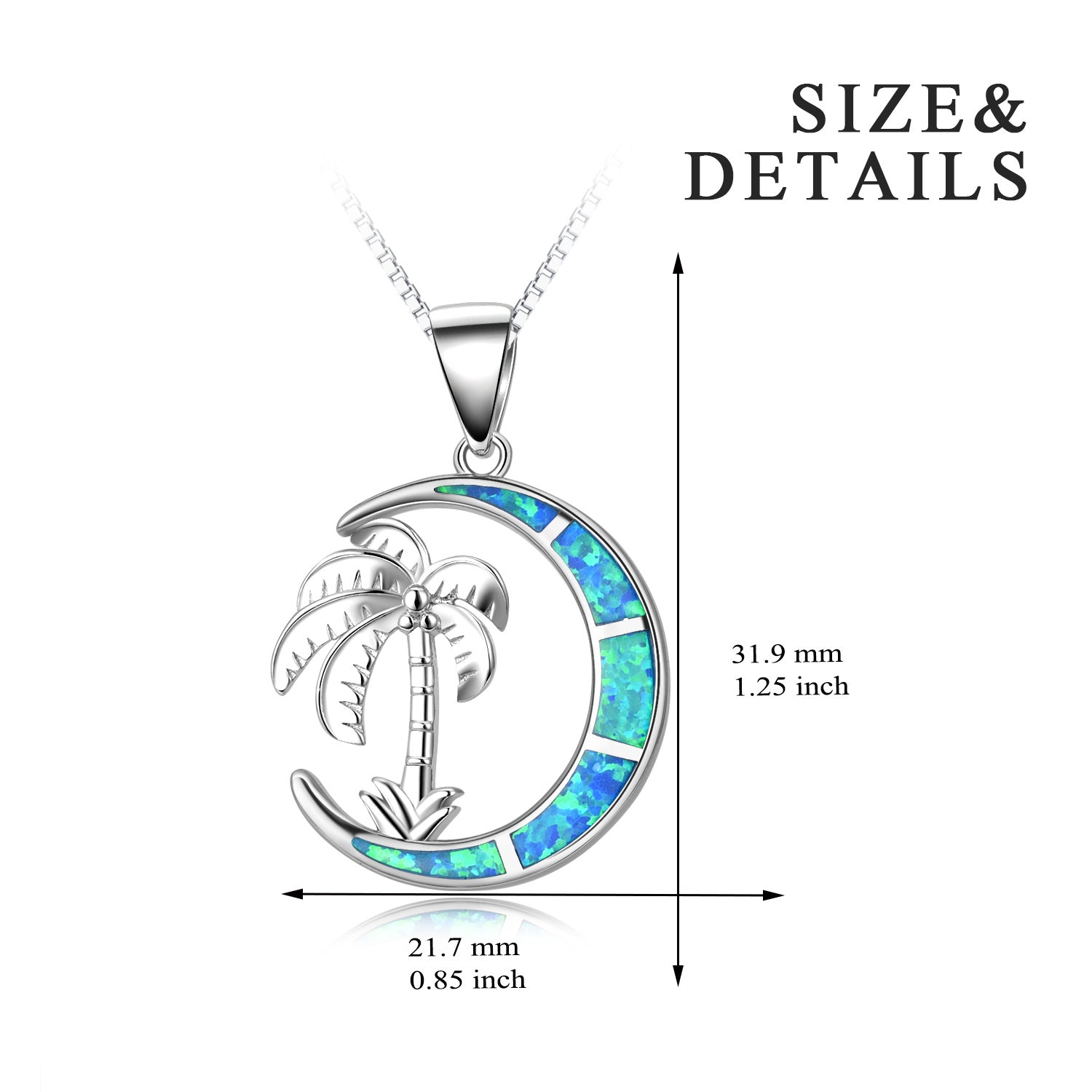 Sterling Silver Opal Coconut Tree Moon Necklace for Women Men