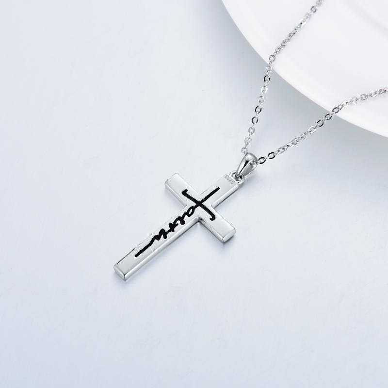 Sterling Silver Opal Cross Pendant Necklace