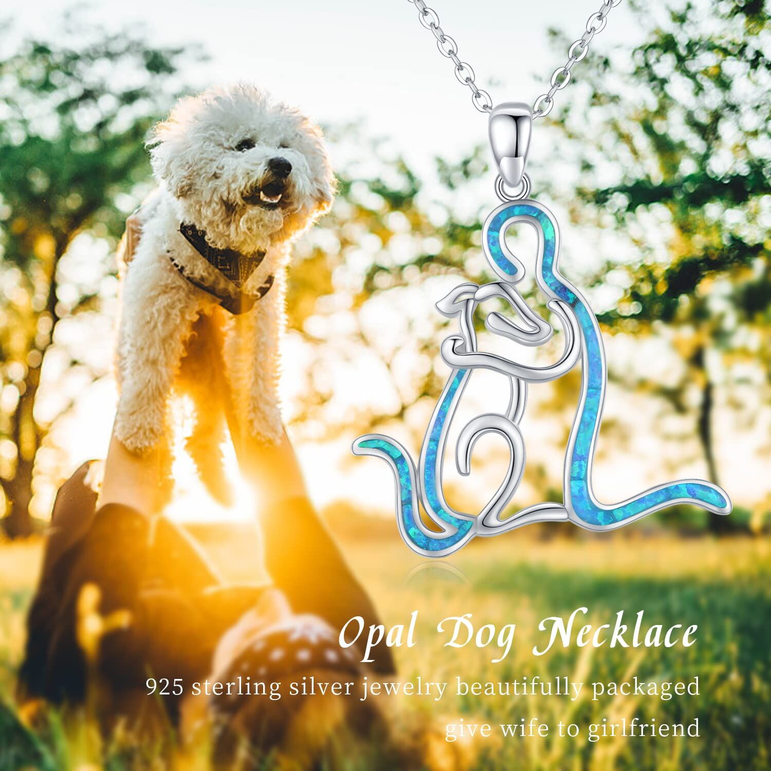 Sterling Silver Opal Dog Pendant Necklace
