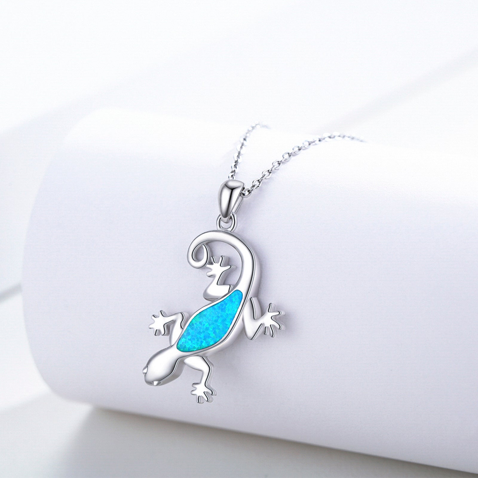 Sterling Silver Opal Gecko Pendant Necklace