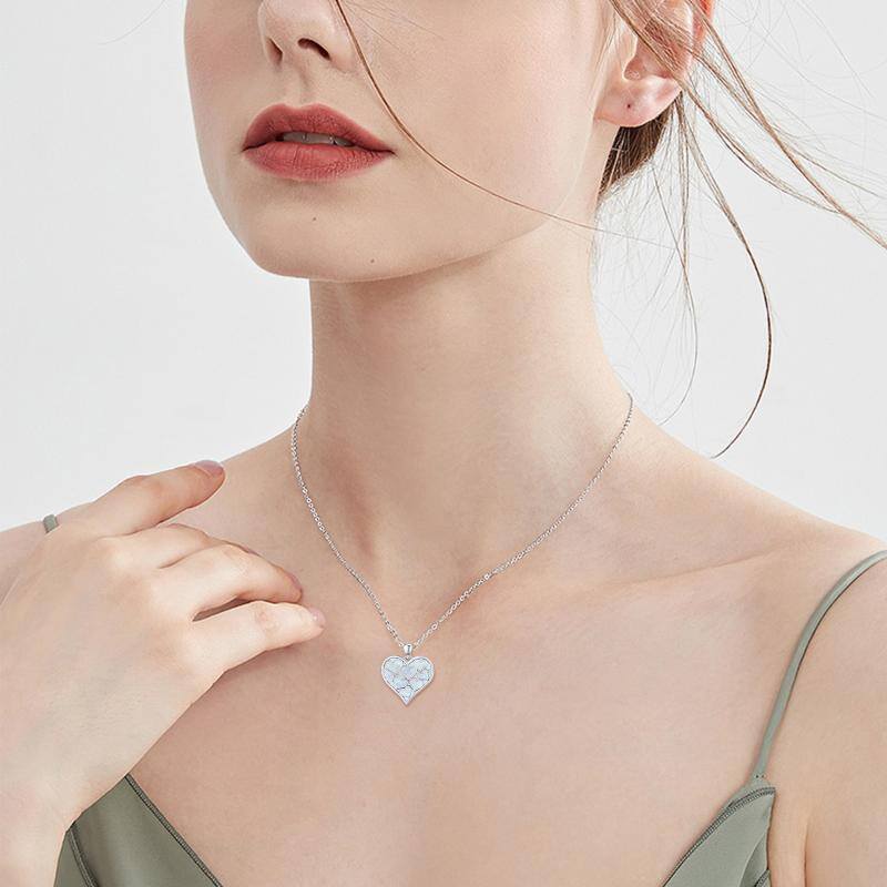 Sterling Silver Opal Heart Pendant Necklace