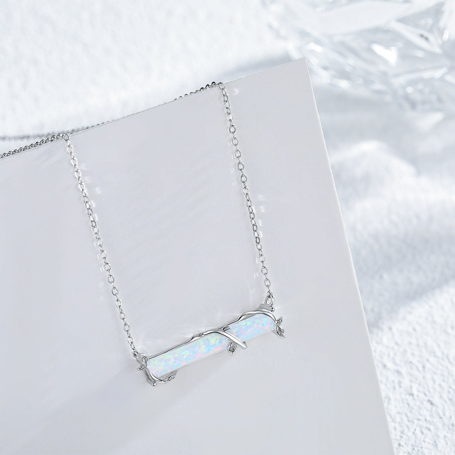 Sterling Silver Opal Ivy Bar Necklace