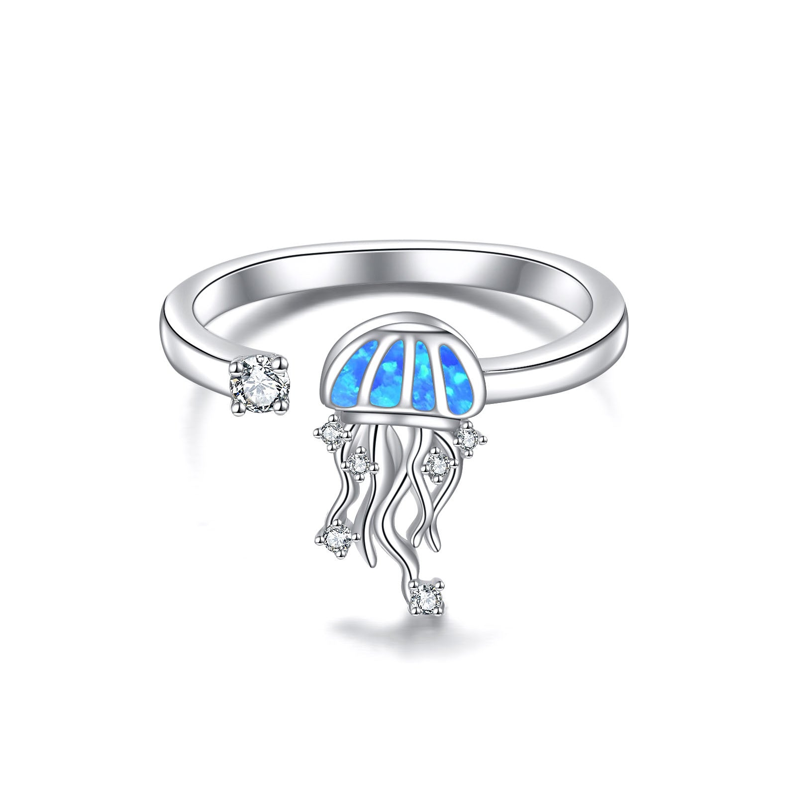 Sterling Silver Opal Jellyfish Open Ring