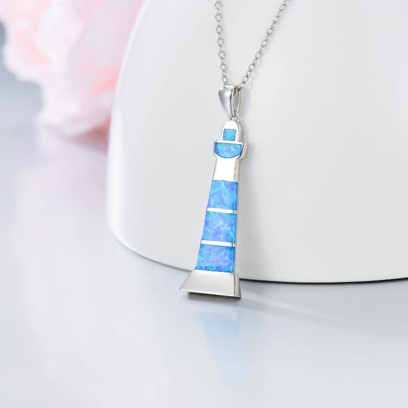 Sterling Silver Opal Lighthouse Pendant Necklace