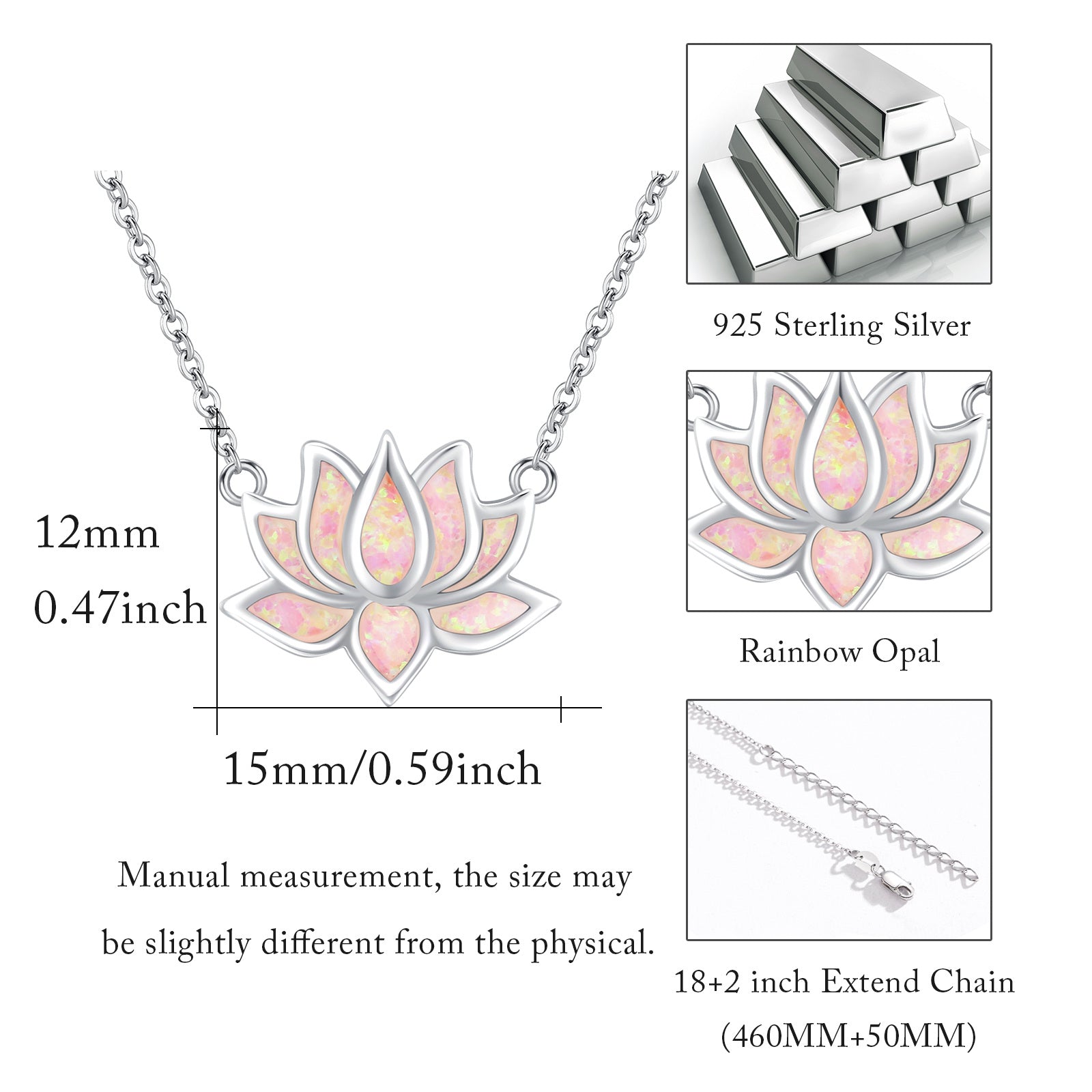 Sterling Silver Opal Lotus Pendant Necklace