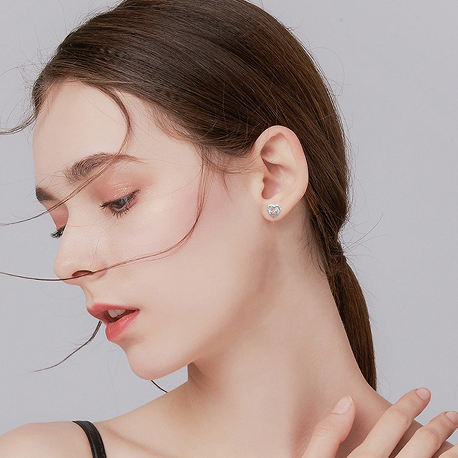 Sterling Silver Opal Horse & Heart Stud Earrings