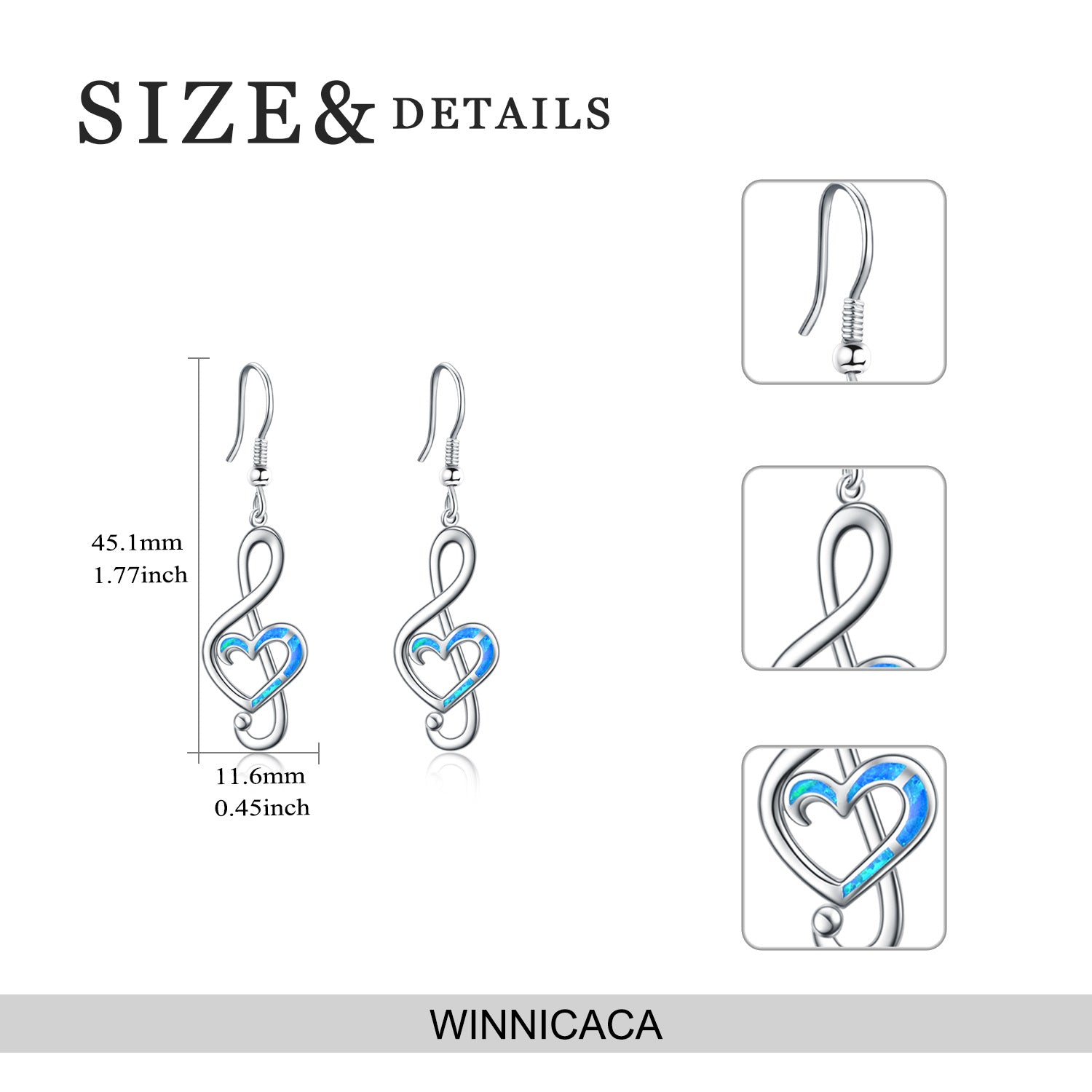 Sterling Silver Opal Music Symbol Drop Earrings