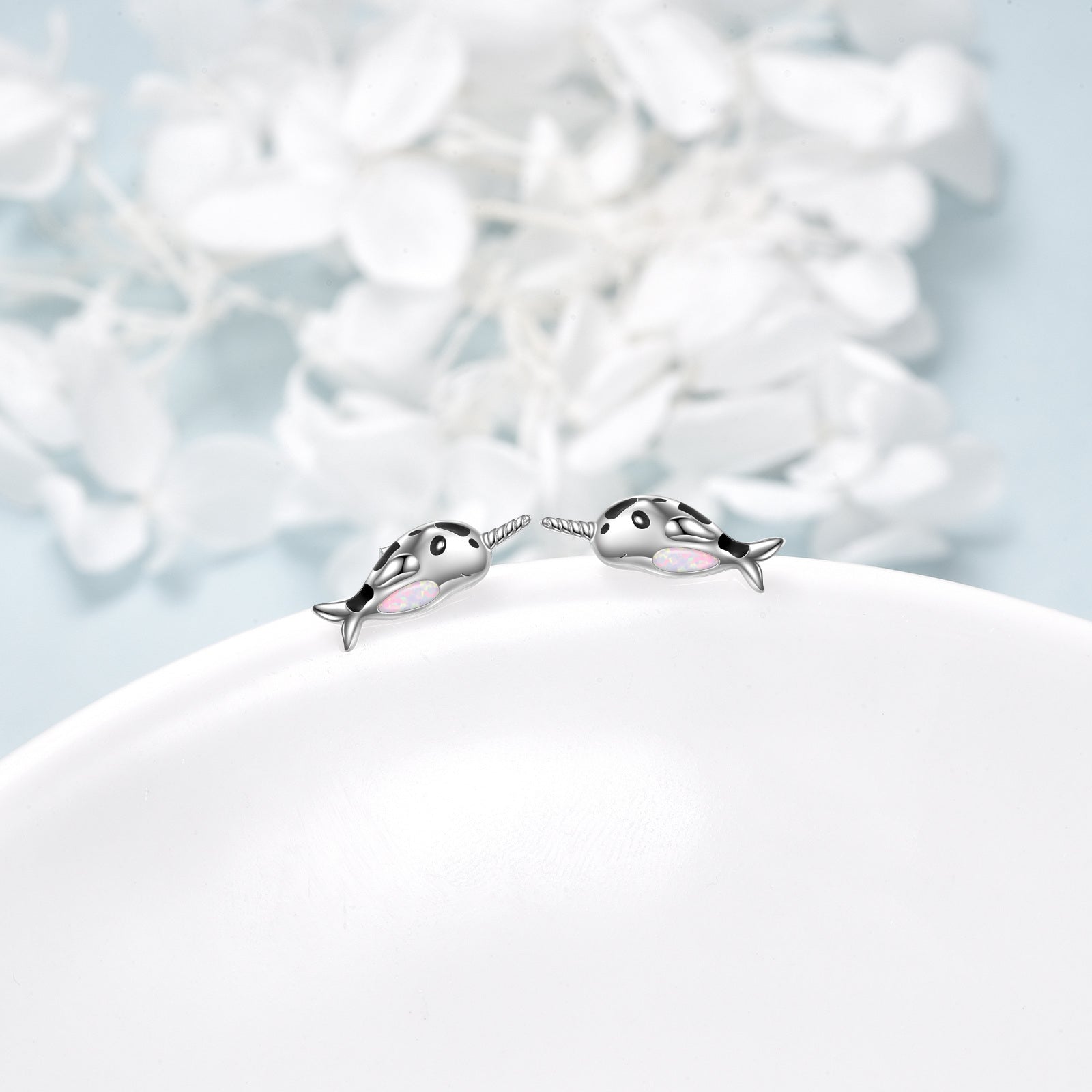 Sterling Silver Opal Narwhal Stud Earrings