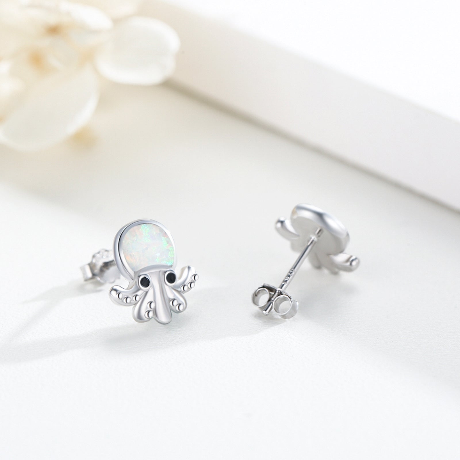 Sterling Silver Opal Octopus Stud Earrings