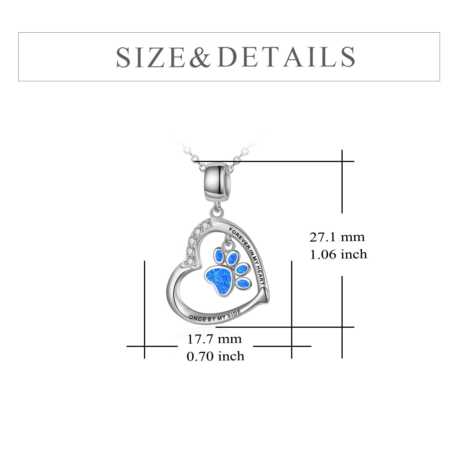 Sterling Silver Cubic Zirconia Opal Paw With Heart Pendant Necklace With Engraved Word For Women