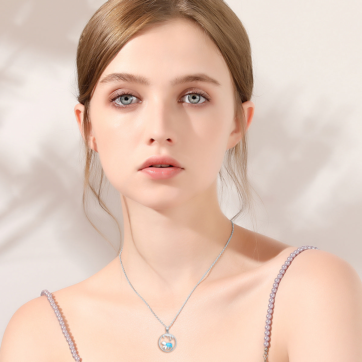 Sterling Silver Opal Polar Bear & Mother Pendant Necklace