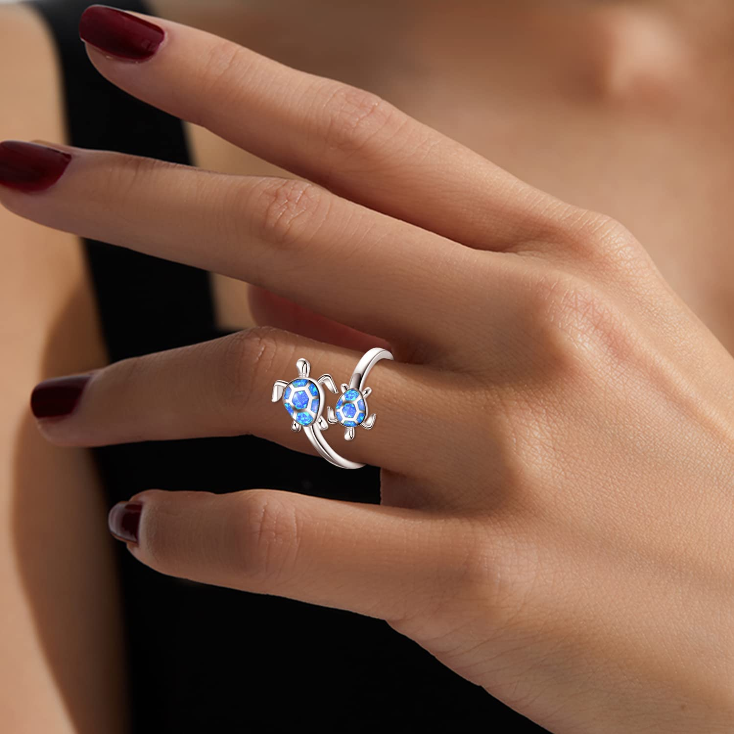 Sterling Silver Opal Sea Turtle Open Ring