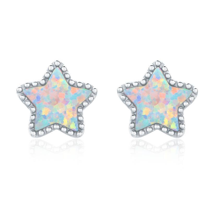 Sterling Silver Opal Star Stud Earrings