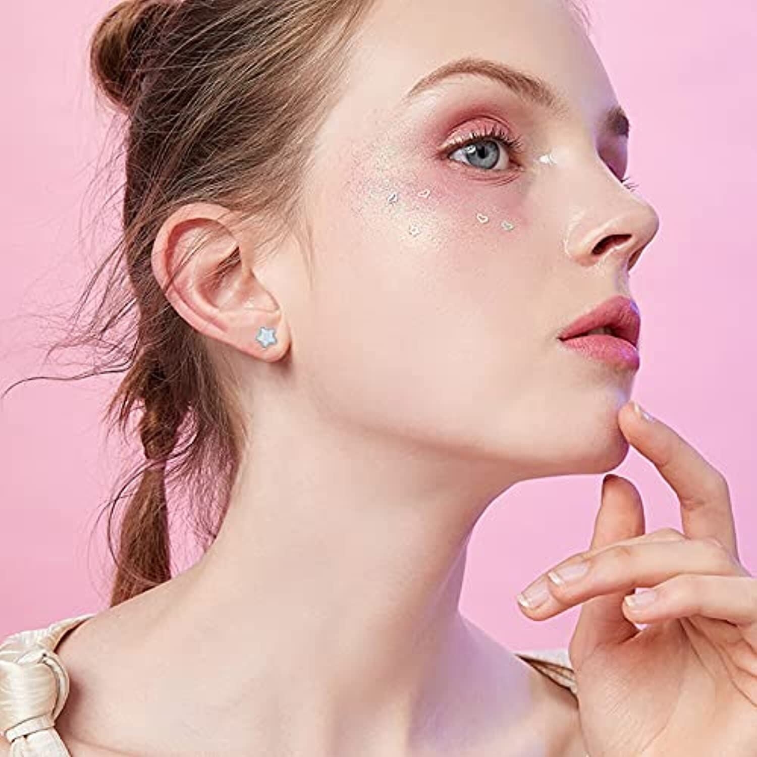 Sterling Silver Opal Star Stud Earrings