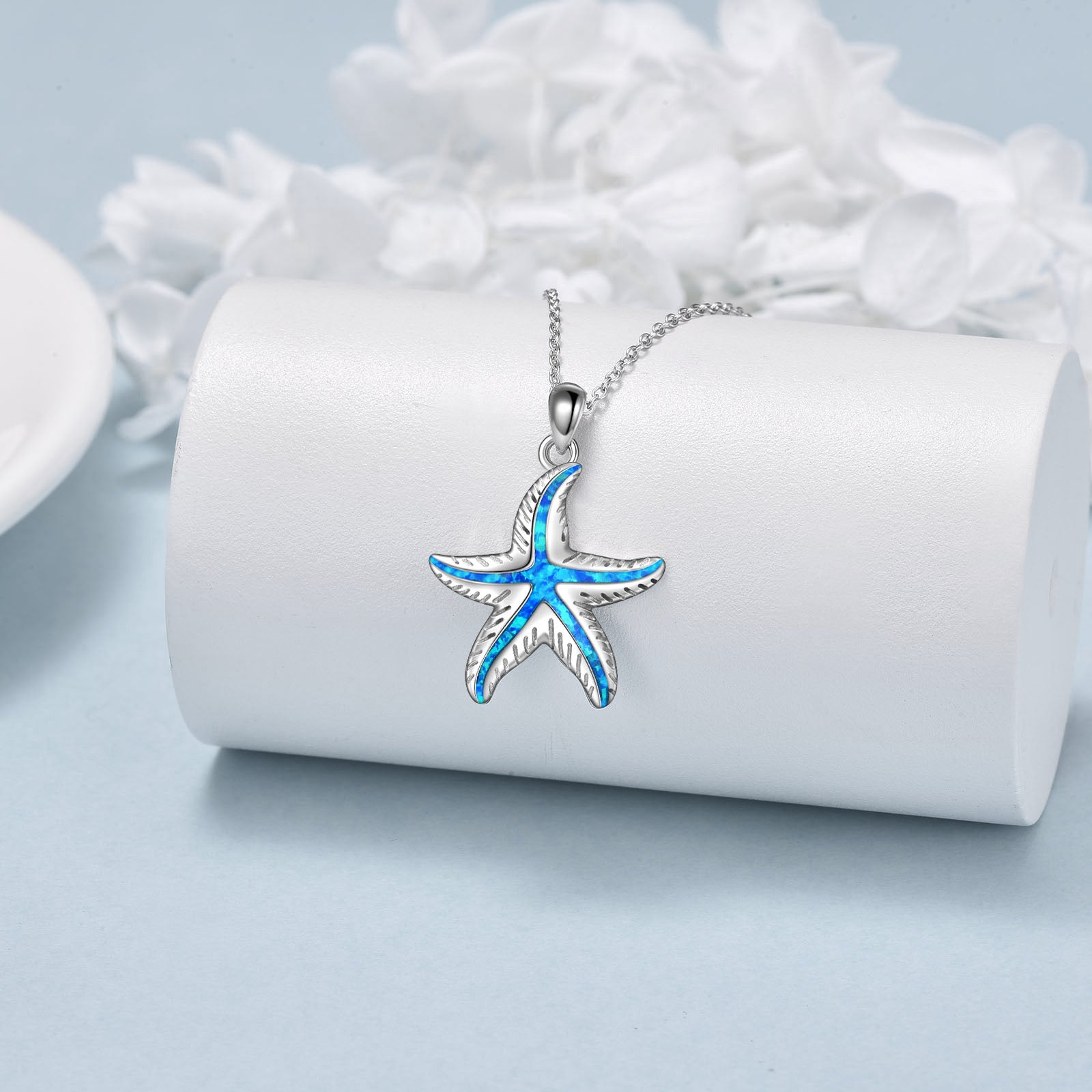 Sterling Silver Opal Starfish Pendant Necklace